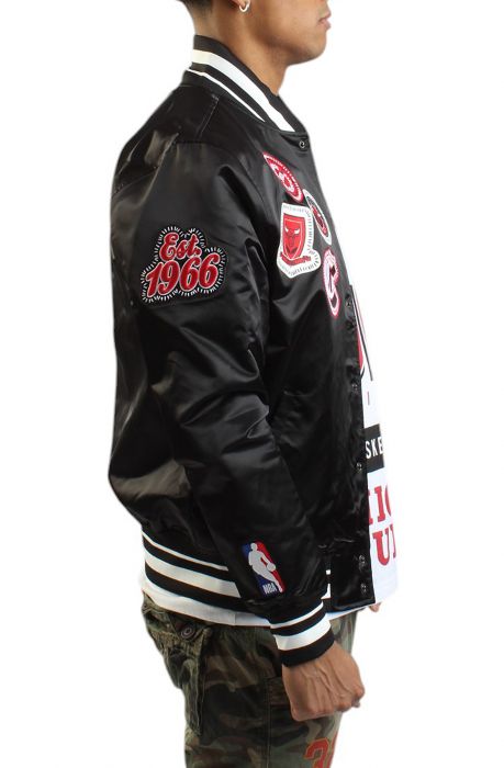 NBA Chicago Bulls Pick Stitch Satin Jacket  Black