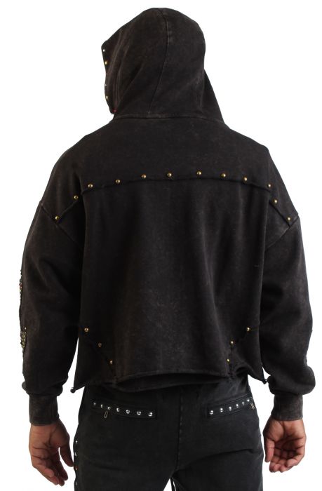 Fire Studded Zip Hoodie  Black