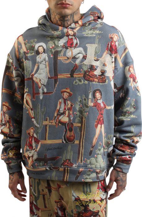 Jesse All Over Pattern Hoodie  Blue