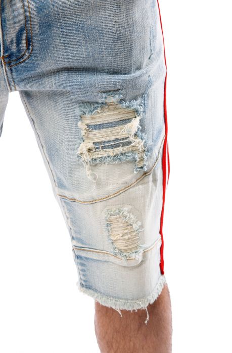 Line Stripe Denim Shorts Light Blue Striped