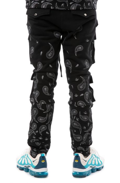 Condo Paisley Embroidered Cargo Joggers Black