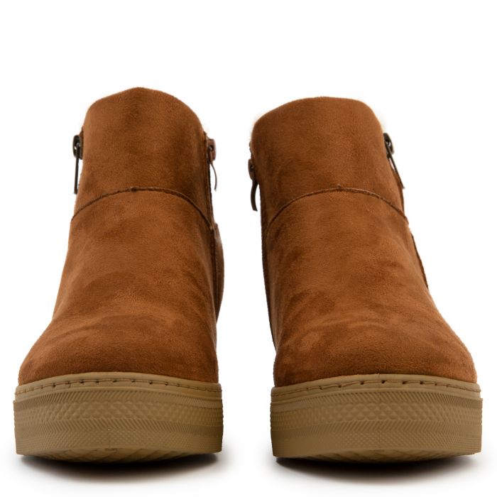 Rise-10 Zip Wedge Booties Tobacco Faux Suede