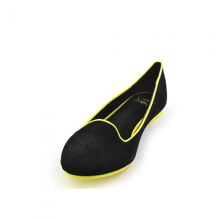 Mindy-AS Casual Flat Shoe Black Velvet/Neon Yellow