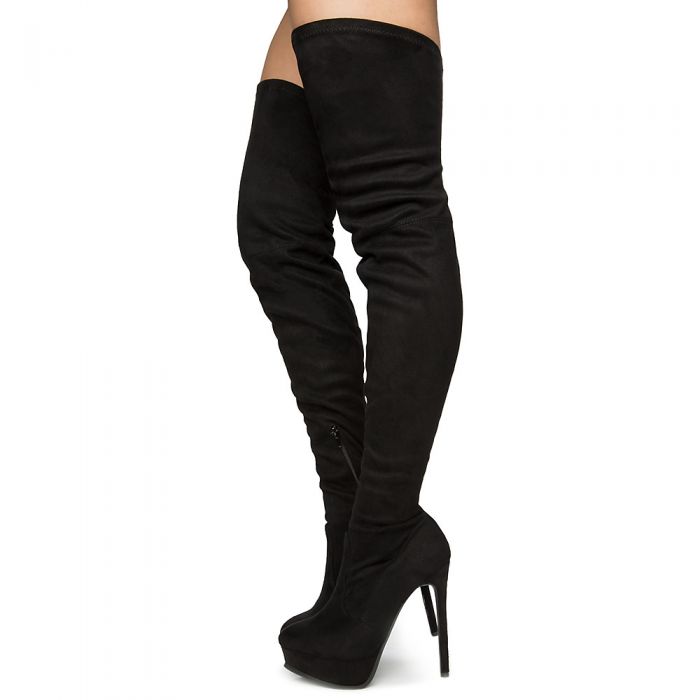 black high heel thigh high boots