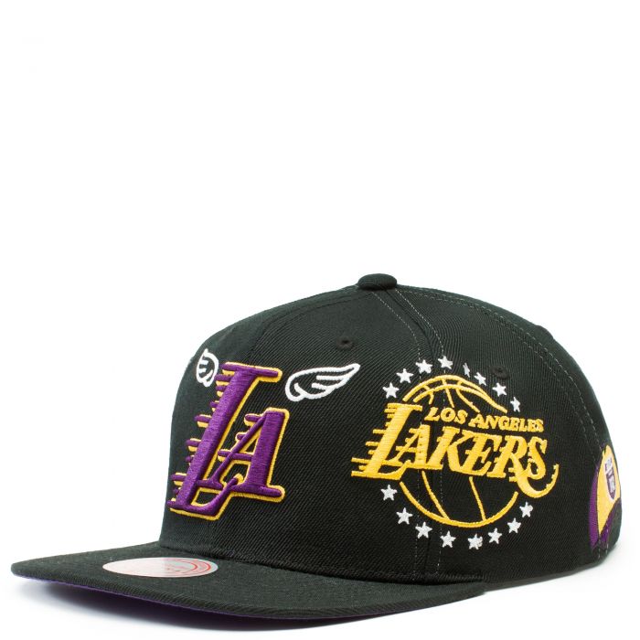 BRAND NEW Lakers Gold Tip Snapback Mitchell N Ness White Black DS Hat 