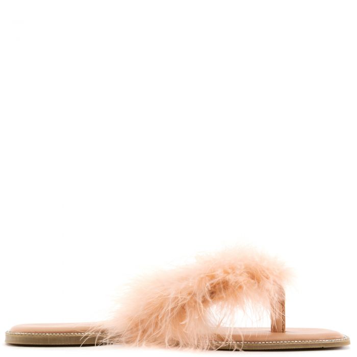 Bebe-2 Fur Thong Sandals Nude