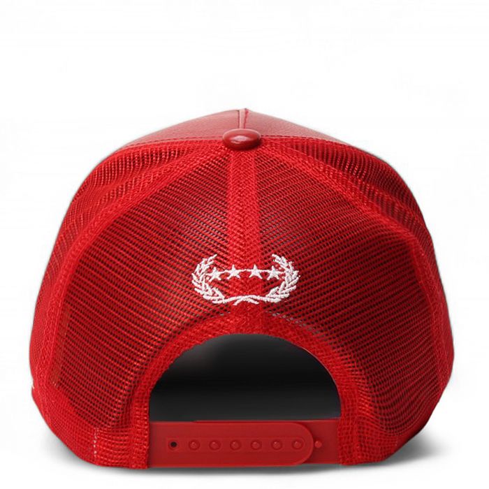 Hennything Goes Leather Trucker Hat  Red