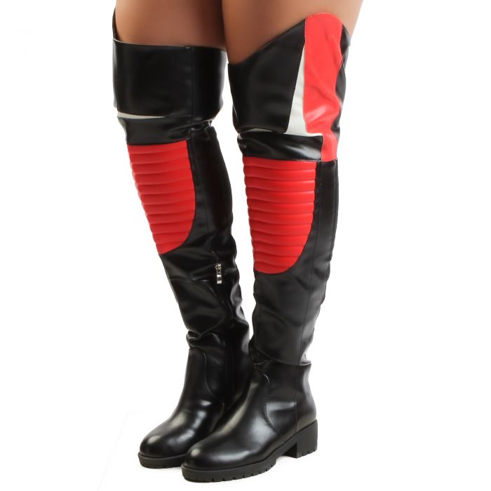 NORRIS-1 Over Knee Boots Black/Red