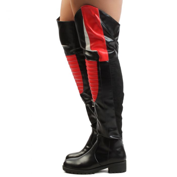 NORRIS-1 Over Knee Boots Black/Red