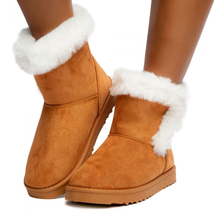 Ariana Faux Fur Booties Camel/White