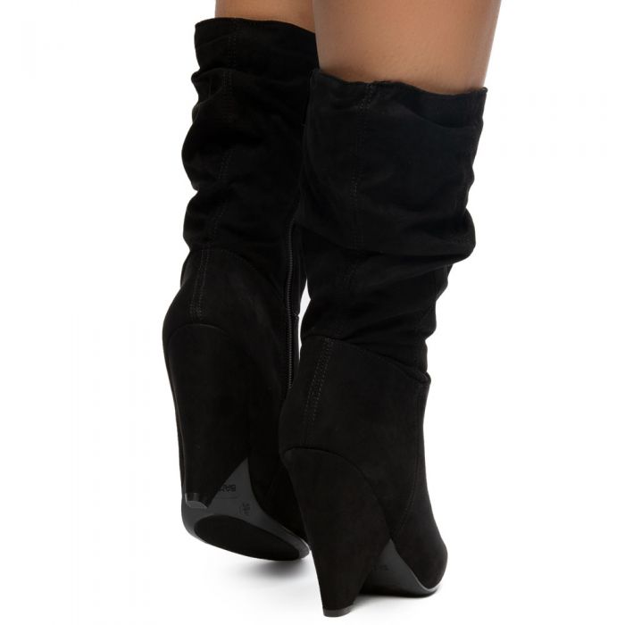 Immerse-05 Slouch Booties Black Faux Suede