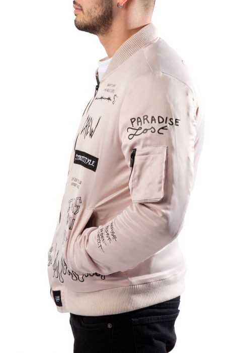 Crew Patches Bomber Jacket Beige