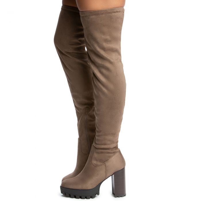 Intense-06 Thigh High Boot Taupe Suede