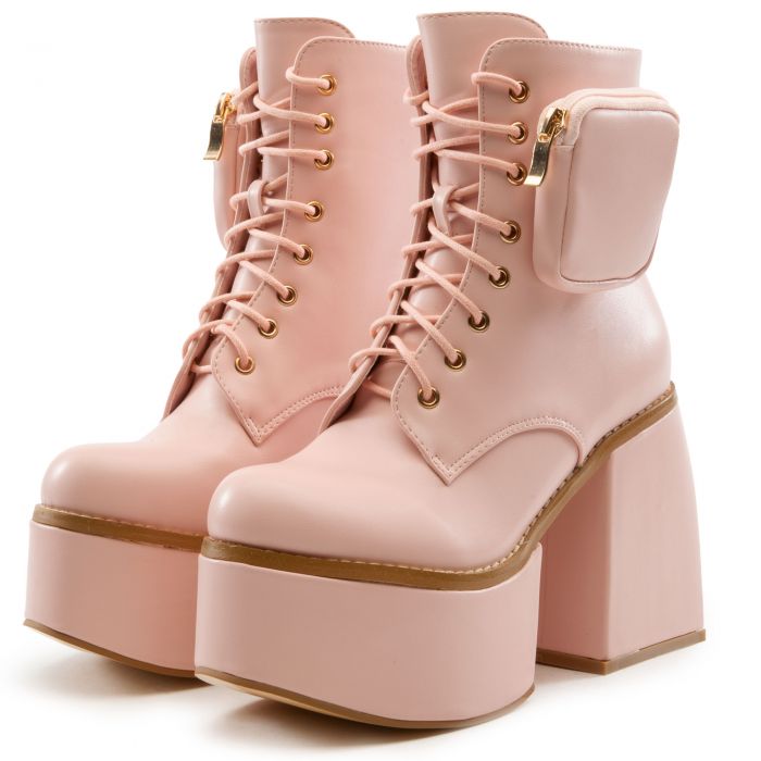 Ice-07 Platform Lace-Up Bootie Pink Pu