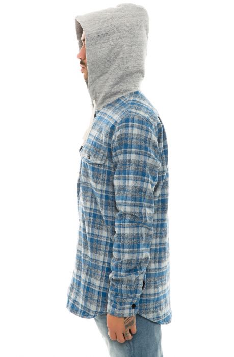 The Mason Hooded Flannel Shirt in Blue Blue