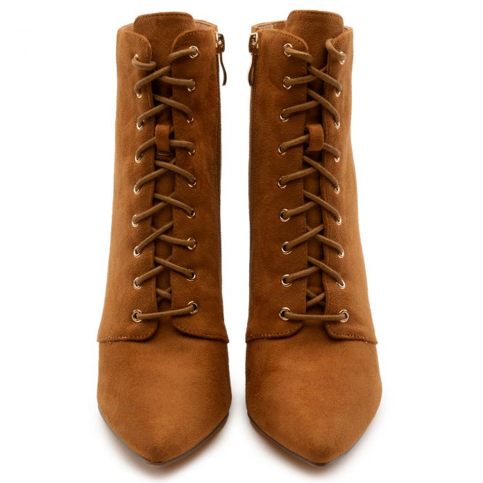 Milano-1 Lace-Up Block Heel Bootie Tan Suede