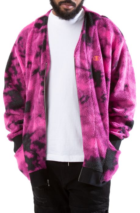 Sherpa Zip Cardigan Galaxy Dye Fantastic Fuchsia