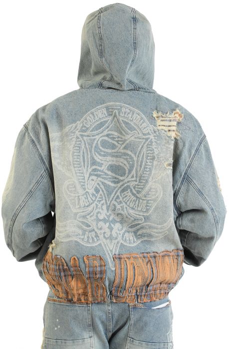 Grandeur Plaid Denim Hoodie Jacket Munich Blue