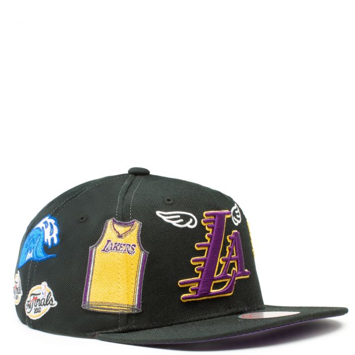 MITCHELL AND NESS Los Angeles Lakers Snapback Hat 6HSSMM20187-LALBLCK ...