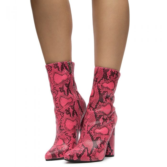 Women's BOAS Hig Heel Ankle Boots NEON PINK