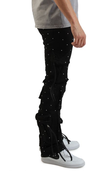 Hawk Cargo Flare Denim Pants   Iced Black