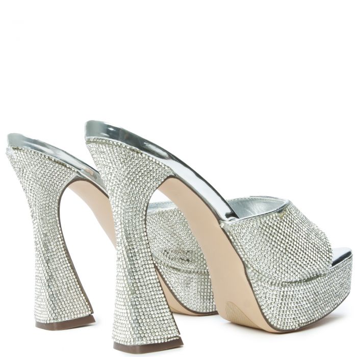 Aja-3 Rhinestone Platform Heel Silver