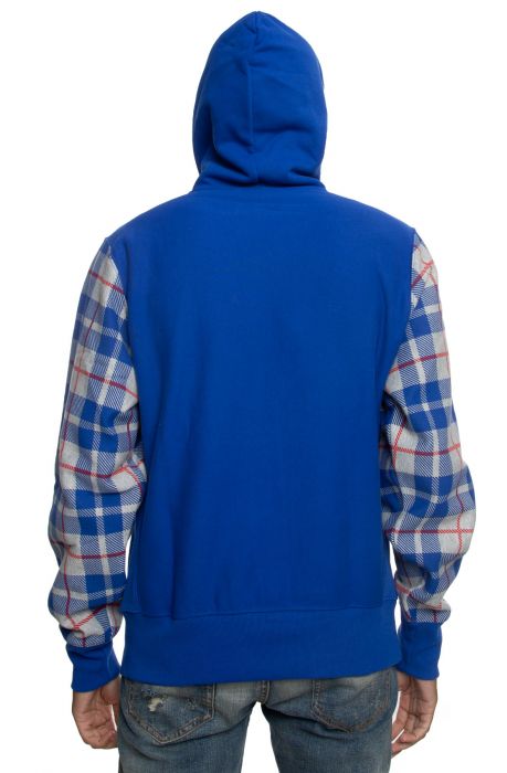 Reverse Weave Plaid Pull Over Hoodie Blue/Gray
