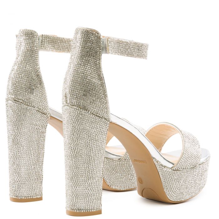Shocking-33 Bedazzled Platform High Heel Silver