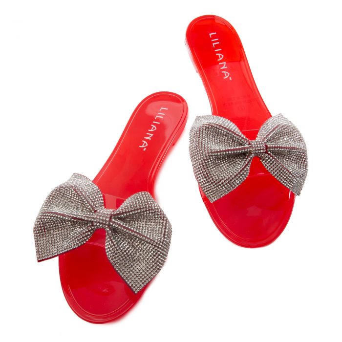 red bow slippers