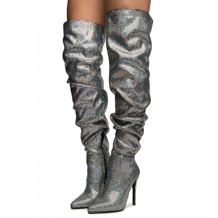 PRIVILEGED Jenna Thigh High Boots JENNA/SILVER - Shiekh