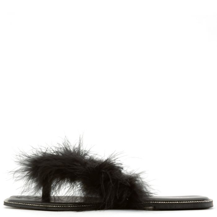 LILIANA Bebe-2 Fur Thong Sandals BEBE-2-BLK - Shiekh