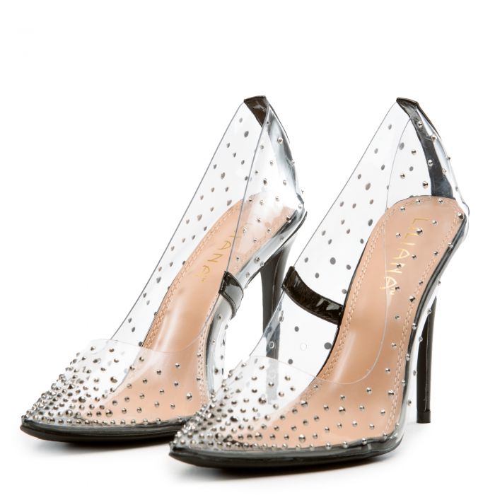 Badass-1 Pointy Toe Clear Pump Heels Black