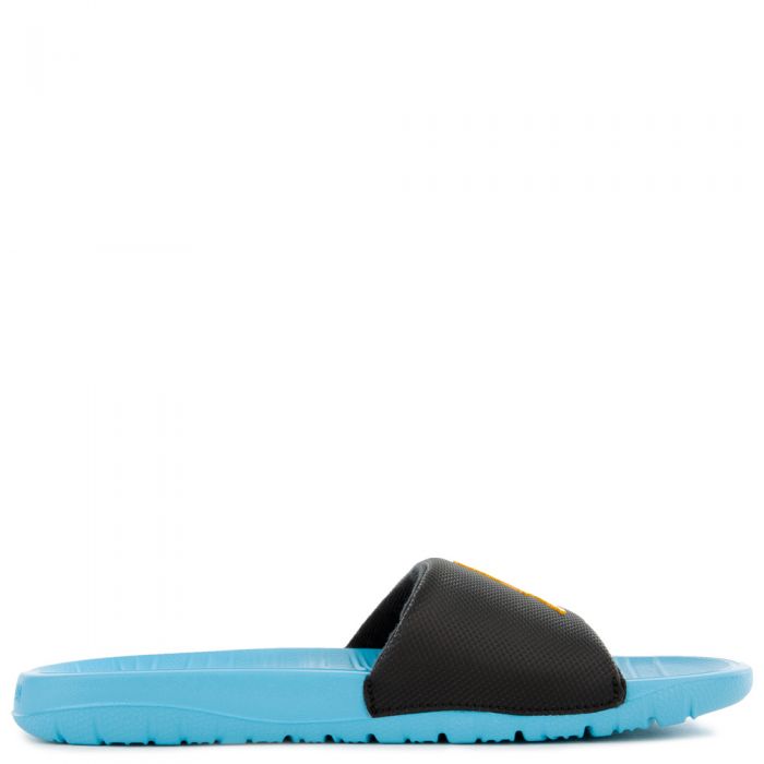 JORDAN BREAK SLIDES BLACK/UNIVERSITY GOLD-BLUE FURY-WHITE