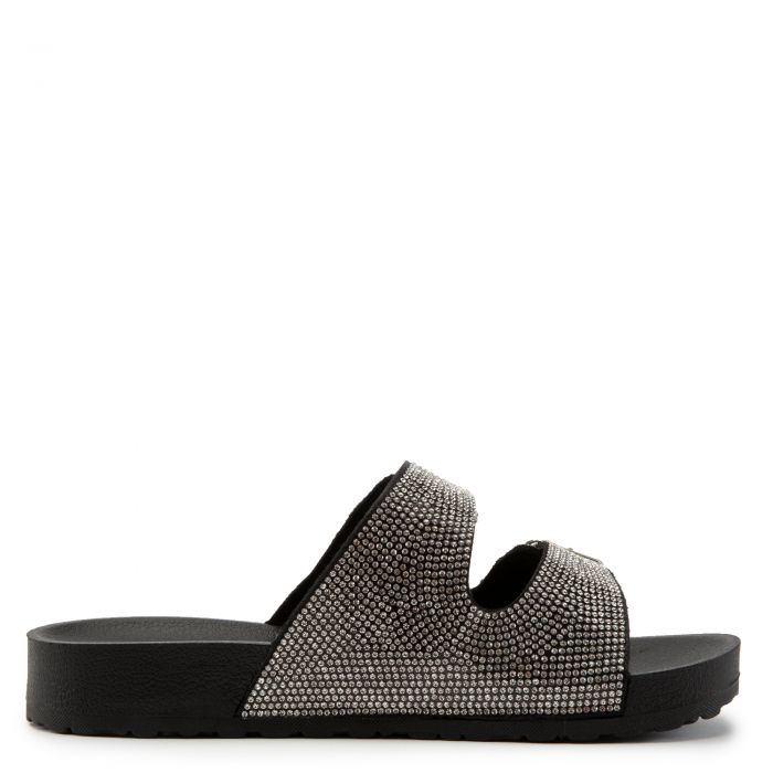 Espen Rhinestone Slides Black