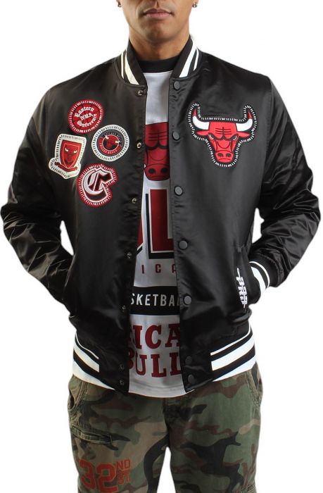 NBA Chicago Bulls Pick Stitch Satin Jacket  Black