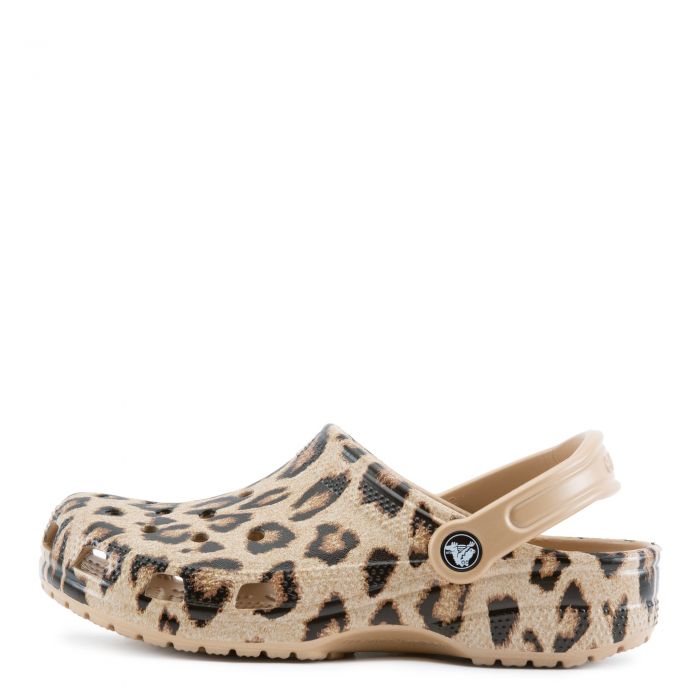 white crocs with leopard strap