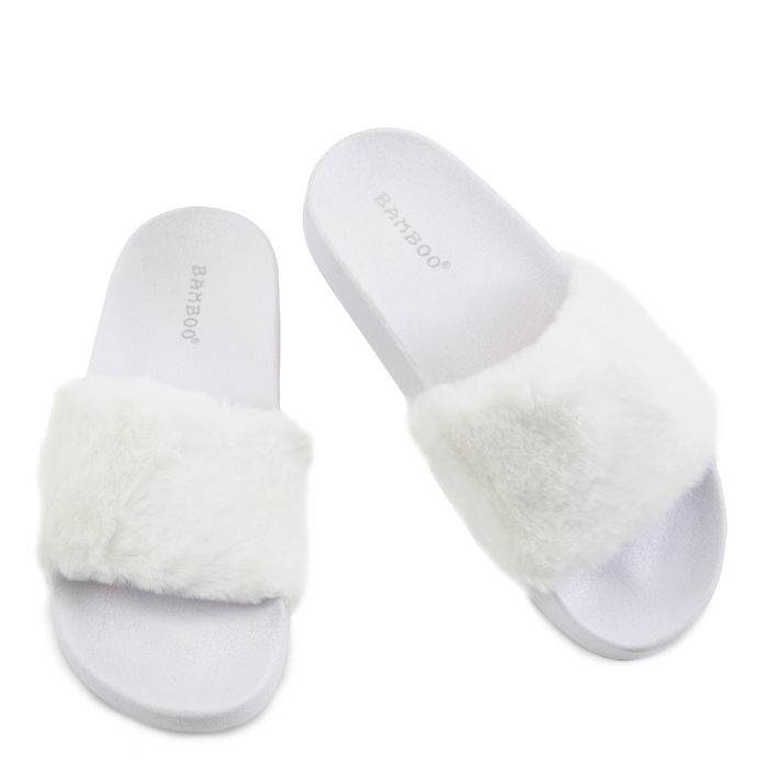 Flatter-15 Fur Band Slides White Fur