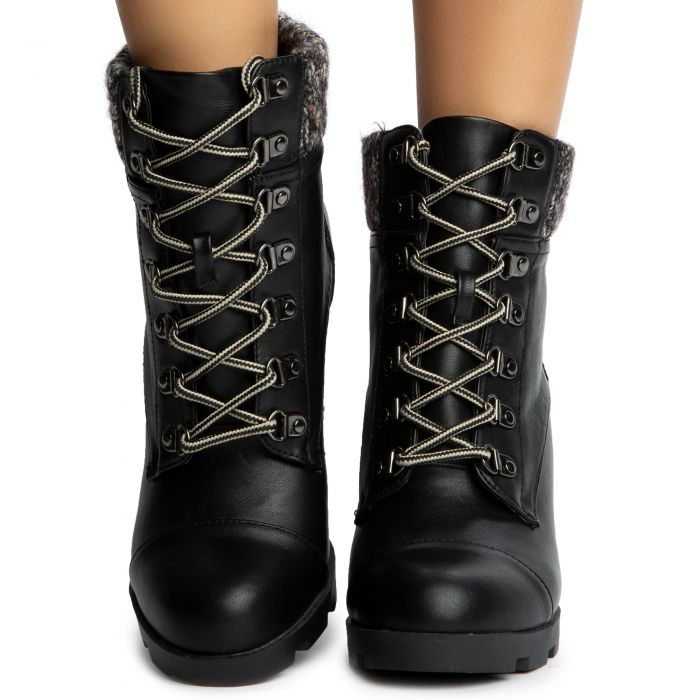 Pilate-11 Lace-Up Booties Black Crinkle Wet