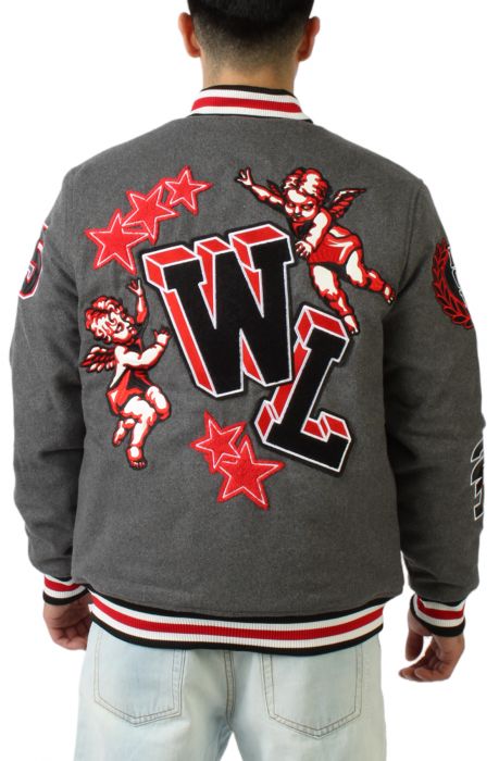 Cherub Rock Varsity Jacket Charcoal/Red