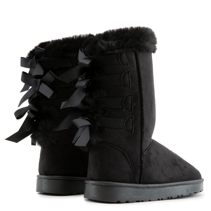 Viviana-R001 Fur Booties W/ Bows Black