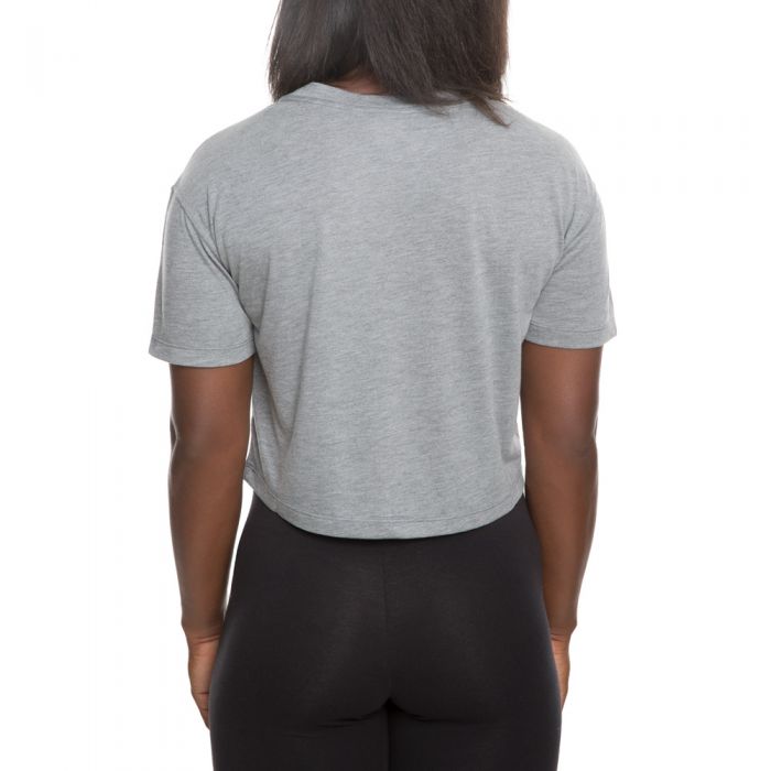 WOMEN'S NIKE ESSENTIAL SHORT SLEEVE CROP TOP CARBON HEATHER/BLACK