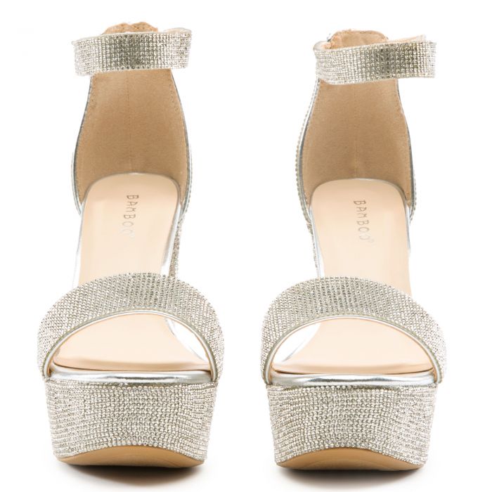 Shocking-33 Bedazzled Platform High Heel Silver