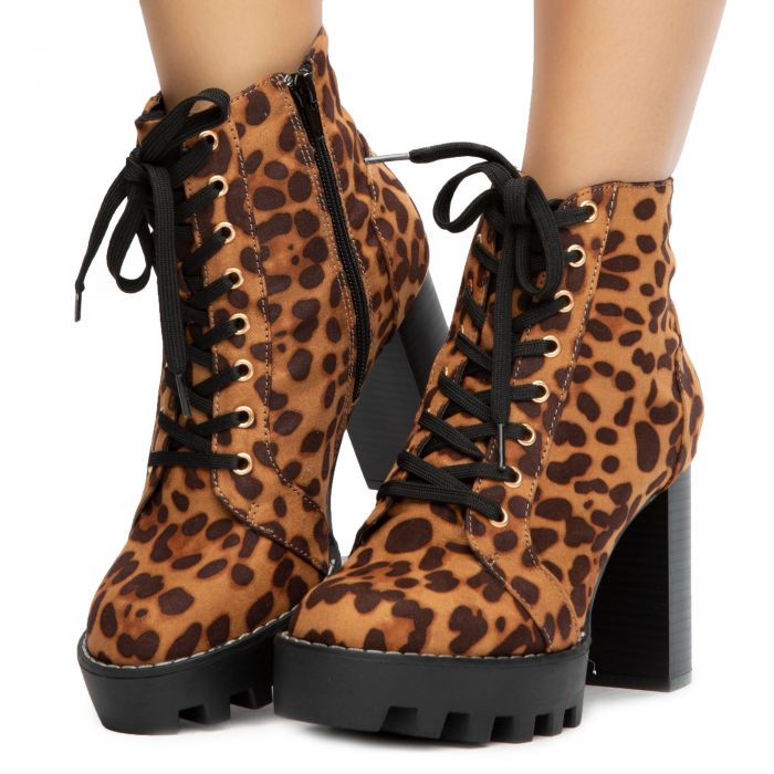 Intensity-04 Lace-Up Chunky Booties Leopard