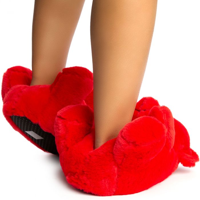 Plush-01 Bear Fuzzy Slippers Red