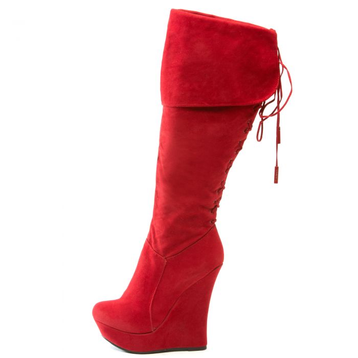 POSH 003 High Platform Wedge High Boot 003/RED VLT - Shiekh