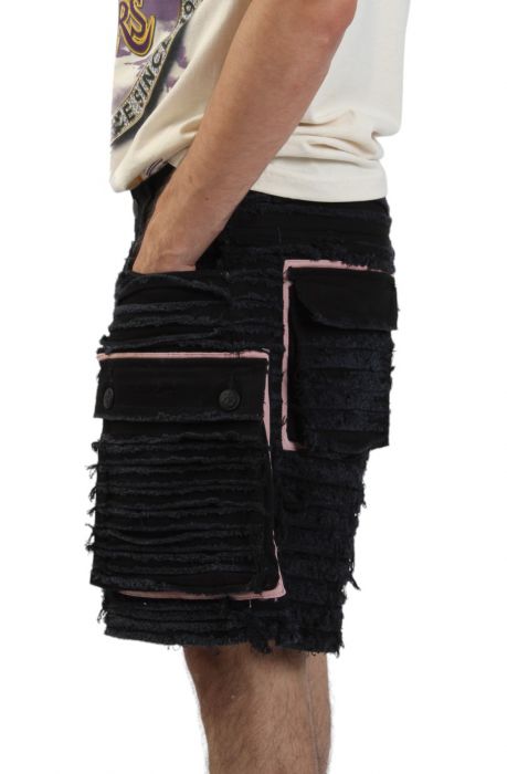 Shredded Denim Cargo Shorts black