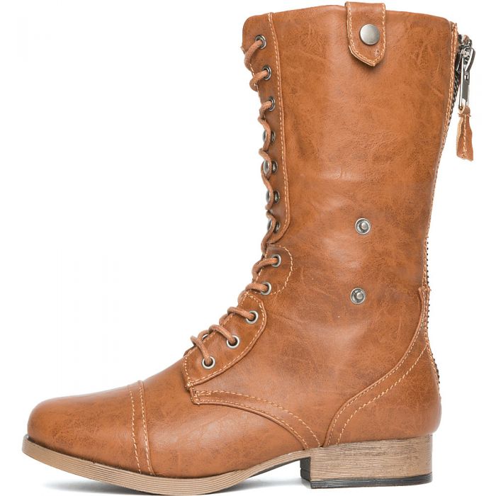 Women's Leather Combat Boot Jetta-25E Cognac