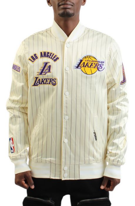 LA Lakers Pinstripe Satin Jacket Eggshell