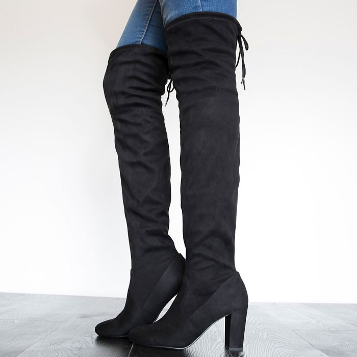 Snivy-H Over The Knee High Heel Boots Black