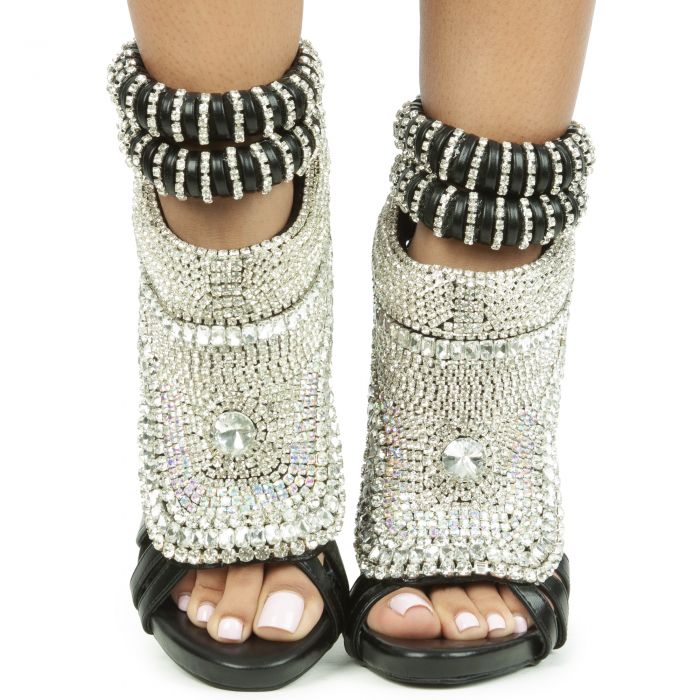 Pusher Rhinestone High Heel Black